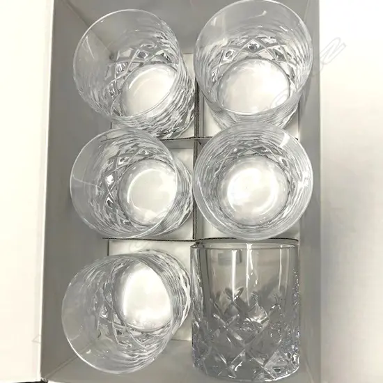 SET 6 ROYAL DOULTON PART DIAMOND CUT CRYSTAL TUMBLERS in box as new