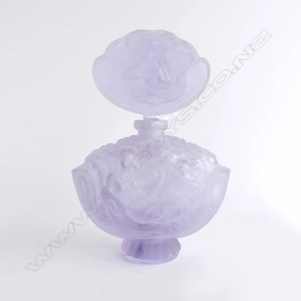 LRG CZECH BOHEMIAN MAUVE GLASS PERFUME BOTTLE, HALAMA for ZELEZNY BROD made by FRANTISEK. H.200 x 140mm Image 1++