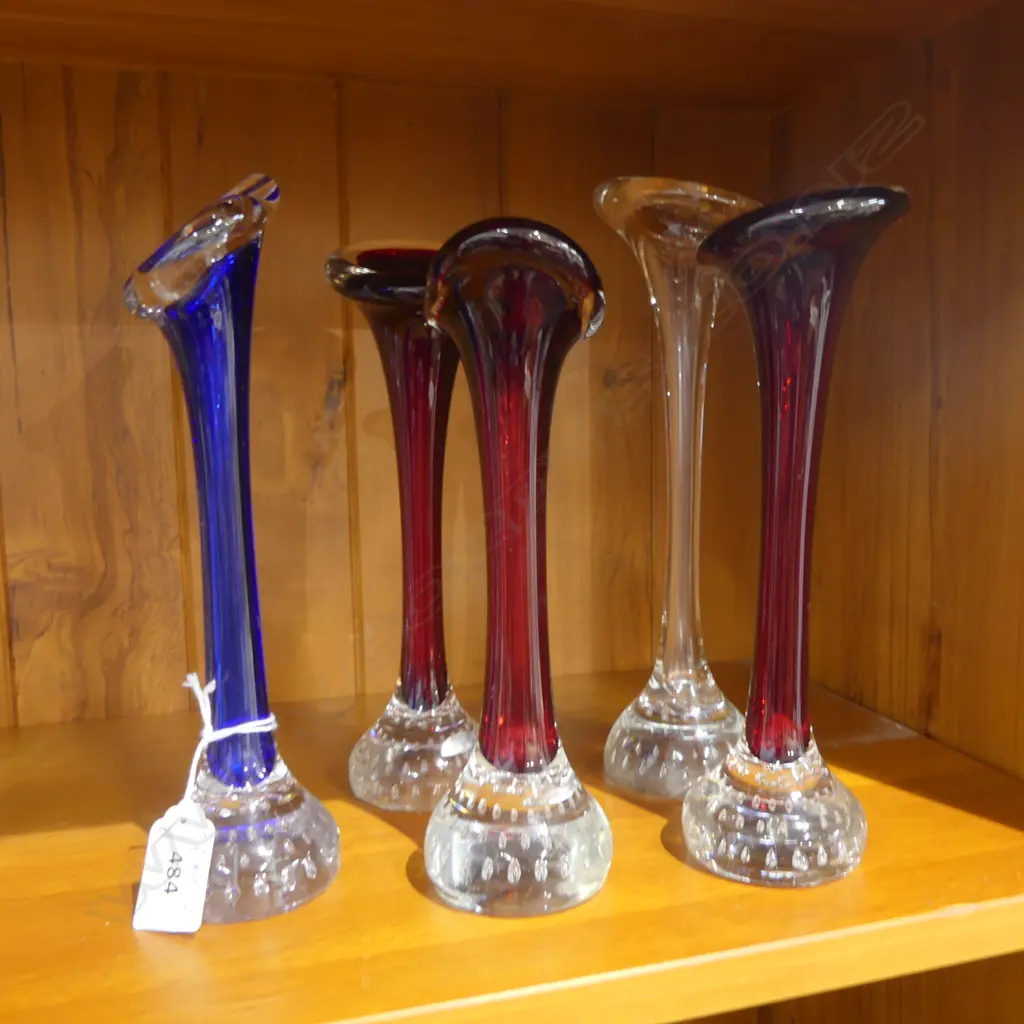 5 MID CENTURY SWEDISH SEDA ART GLASS BUD VASES H.235mm Image 1++