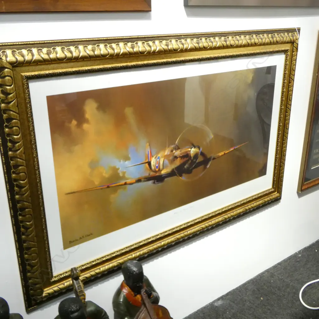 3 MILITARY PRINTS; BARRIE CLARK SPITFIRE 570x995mm, BATTLESHIP, COULSON 'MERLINS THUNDER' Image 1++
