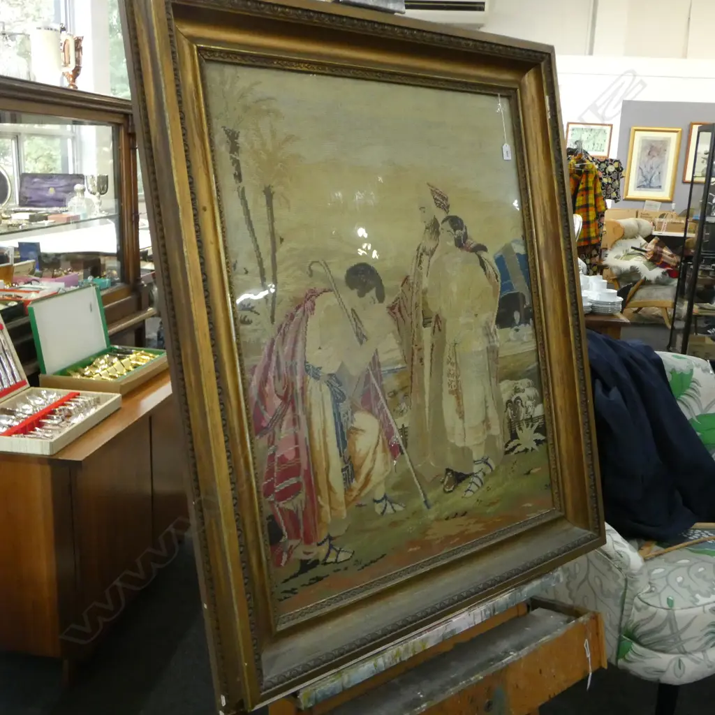 ANTIQUE GILT FRAMED TAPESTRY DEPICTING BIBLICAL SCENE 1200x1010mm some losses to the frame Image 1++