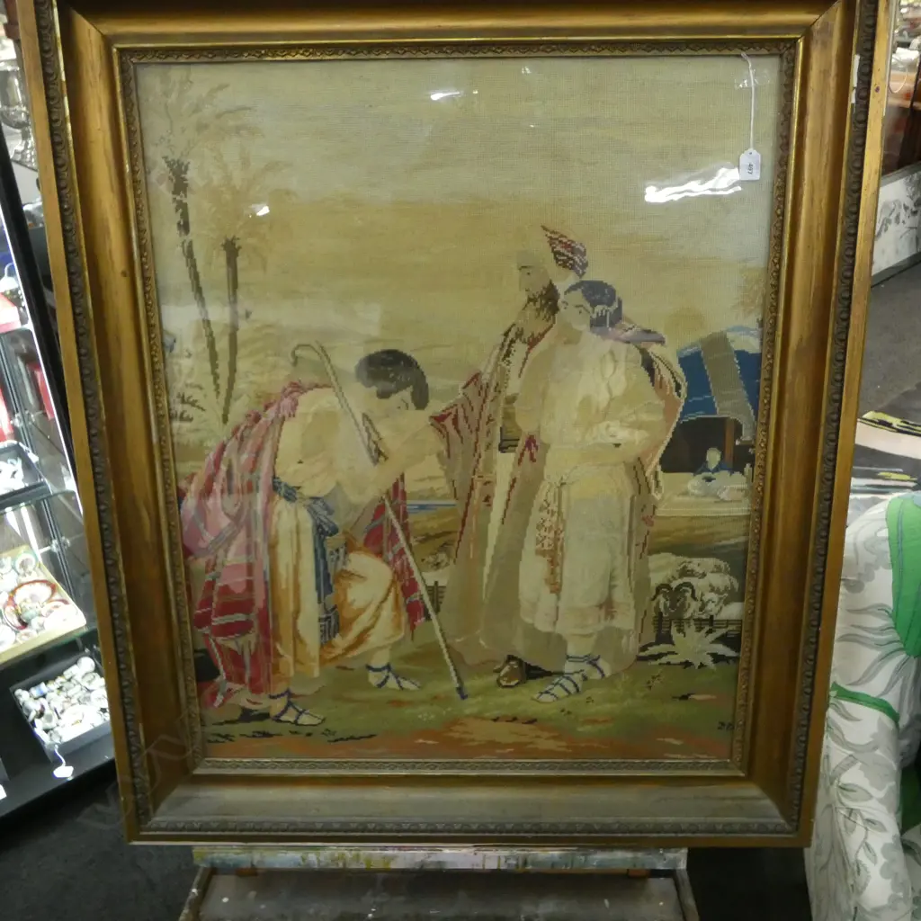 ANTIQUE GILT FRAMED TAPESTRY DEPICTING BIBLICAL SCENE 1200x1010mm some losses to the frame Image 1++