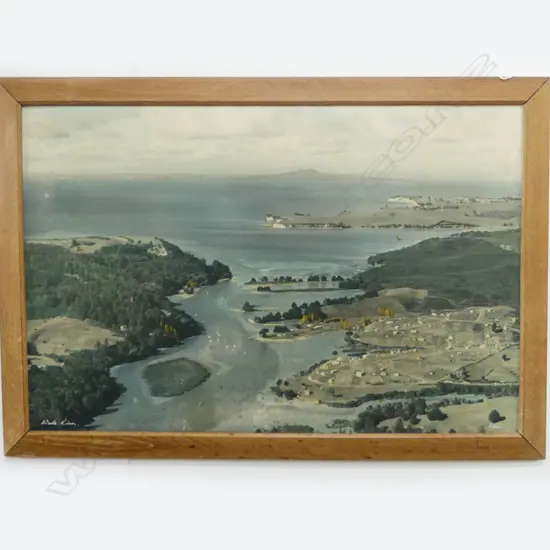 WHITE'S AVIATION PHOTO  'WADE RIVER' Whangaparaoa & Rangitoto hand coloured (a few marks) signed & entitled 500 x 700mm