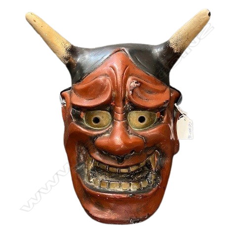VINTAGE JAPANESE HANNYA NOH THEATRE painted plaster MASK. H.270mm. Note: See below.... Image 1++