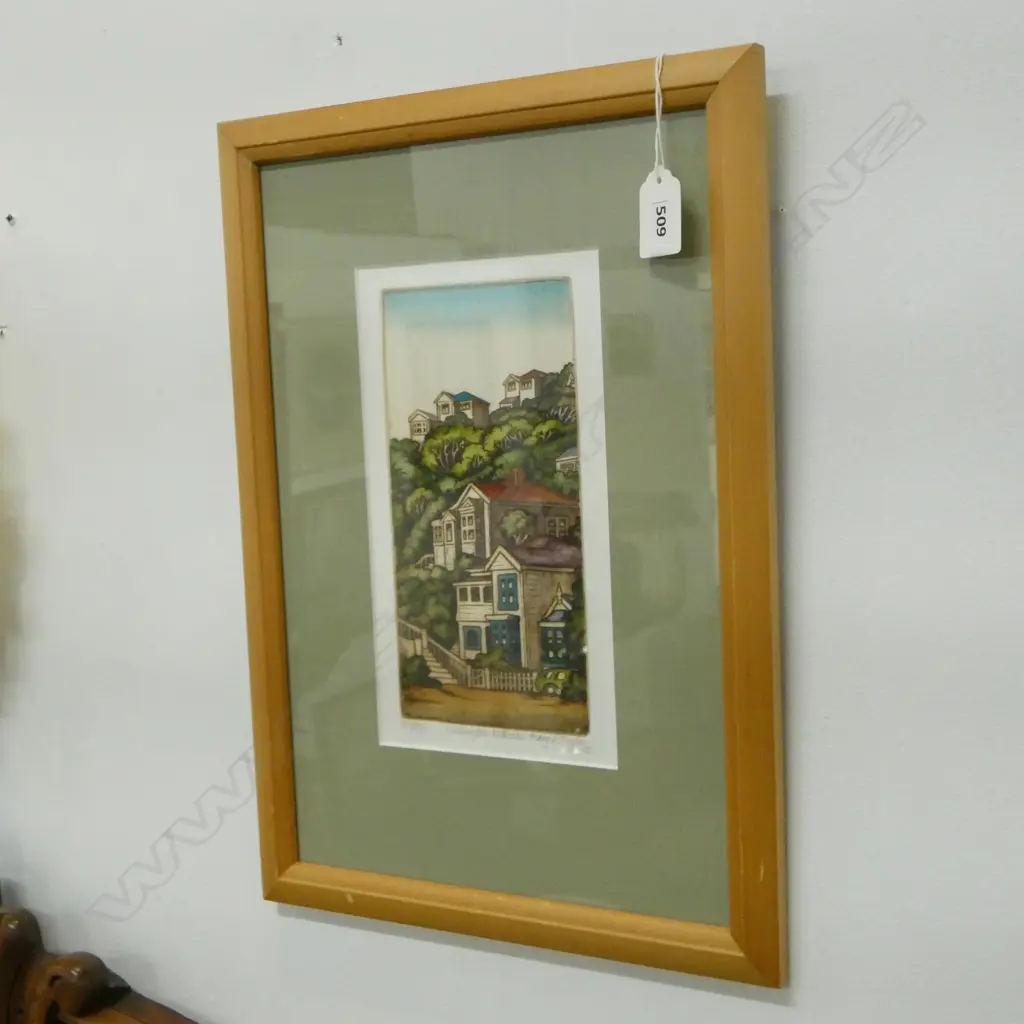 MARY E. TAYLOR, WELLINGTON HILLSIDE, PRINT SIGNED & DATED '03, 230x120mm Image 1++