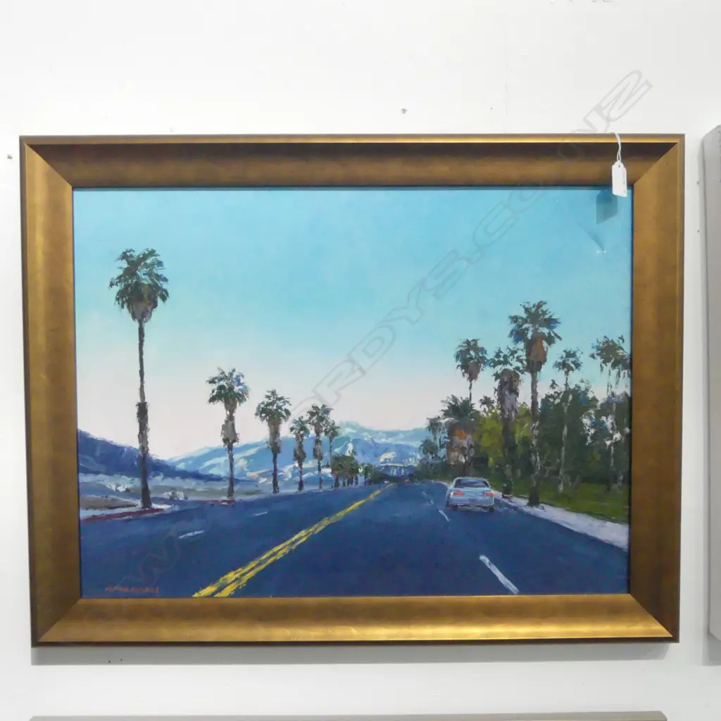 PALM TREE LINED LA, OIL on CANVAS, 440 x 580mm (sml damage to canvas) Image 1++