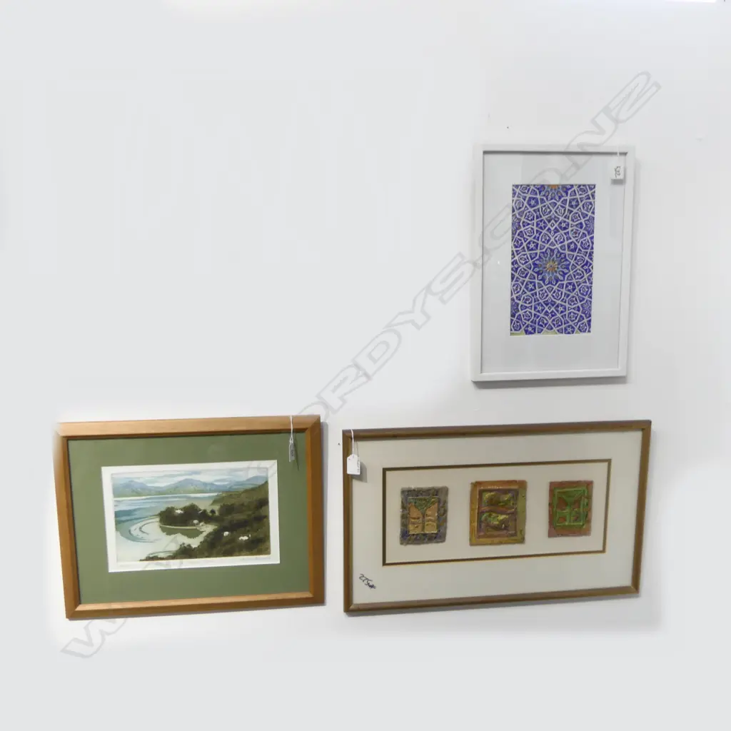 THREE FRAMED WORKS INCLUDING PRINT BY N.Z. ARTIST 'STEWART ISLAND' 27/40 Image 1++