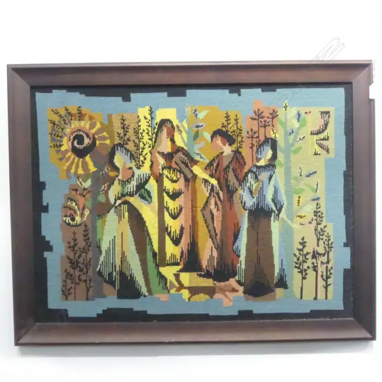 FRAMED ABSTRACT NEEDLEWORK, 4 FIGURES 580x780mm