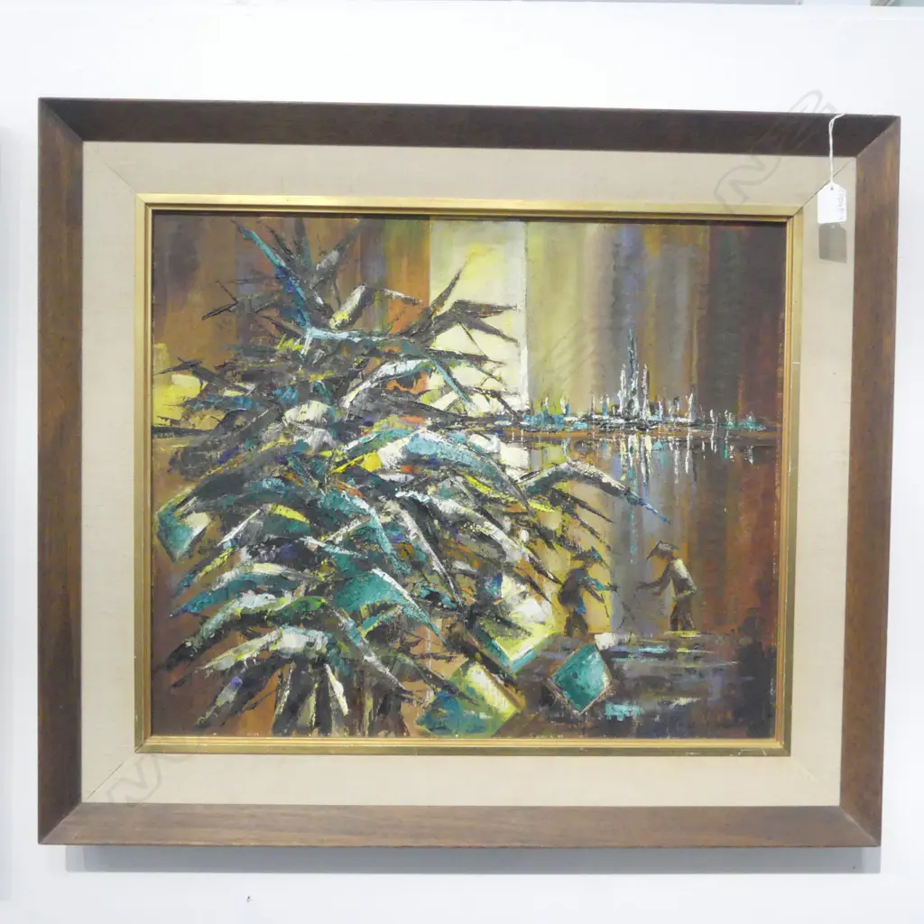 ARTIST UNKNOWN, ABSTRACT COASTAL SCENE, OIL ON BOARD, 500x600mm Image 1++