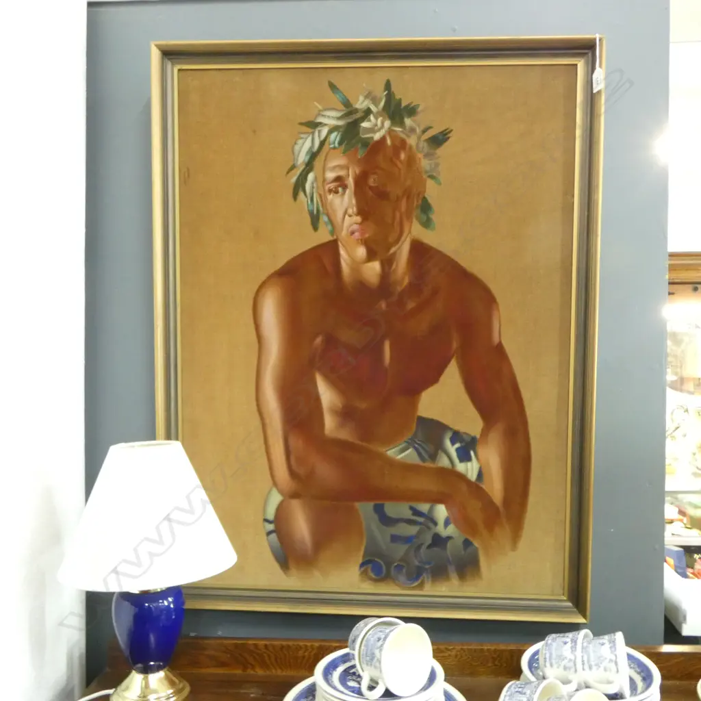 CHARLES MCPHEE, 'BORA BORA CANOEIST', OIL ON VELVET 900x670mm faults to face Image 1++