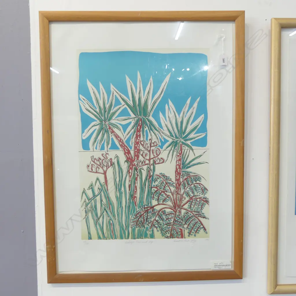 NUMBERED PRINT CABBAGE TREES & SKY BY CLAUDIA POND EYLEY H580 W400MM Image 1++