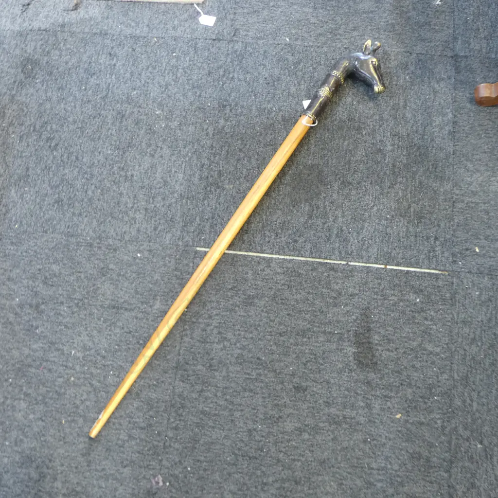 WALKING STICK w. BRONZE/BRASS HANDLE H.1000mm Image 1++