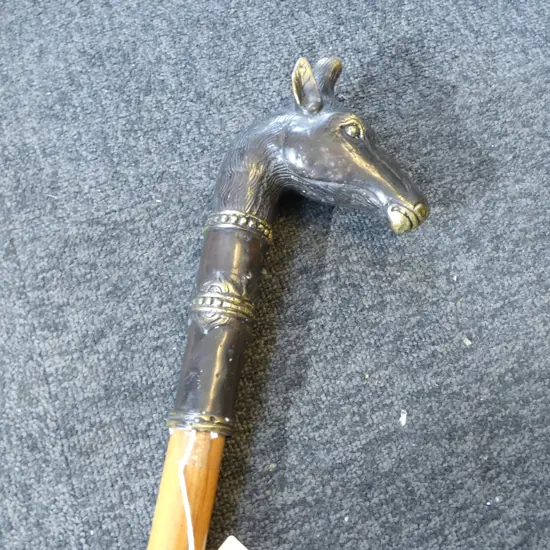 WALKING STICK w. BRONZE/BRASS HANDLE H.1000mm