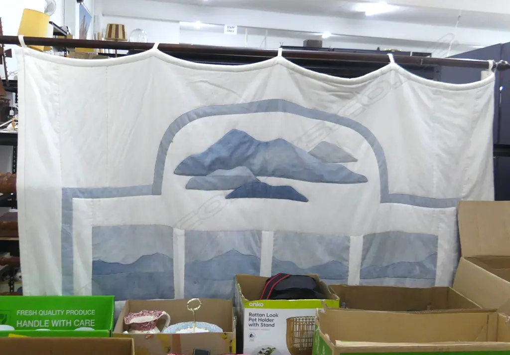 FABRIC WALL HANGING; DIANE SMITH 'BLUE SCAPES' '80 Image 1++