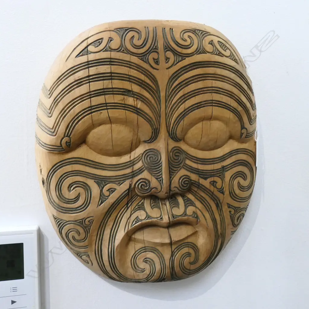 CARVED TOTARA MAORI FACE MOKO TANE BY ANTHONY MANUEL H320MM Image 1++