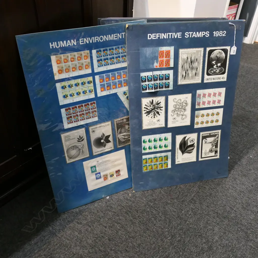 6 STAMP POSTERS 760x510mm; DEFINITIVE STAMPS 1982, FAO WORLD FOOD DAY, HUMAN ENVIROMENT, etc Image 1++