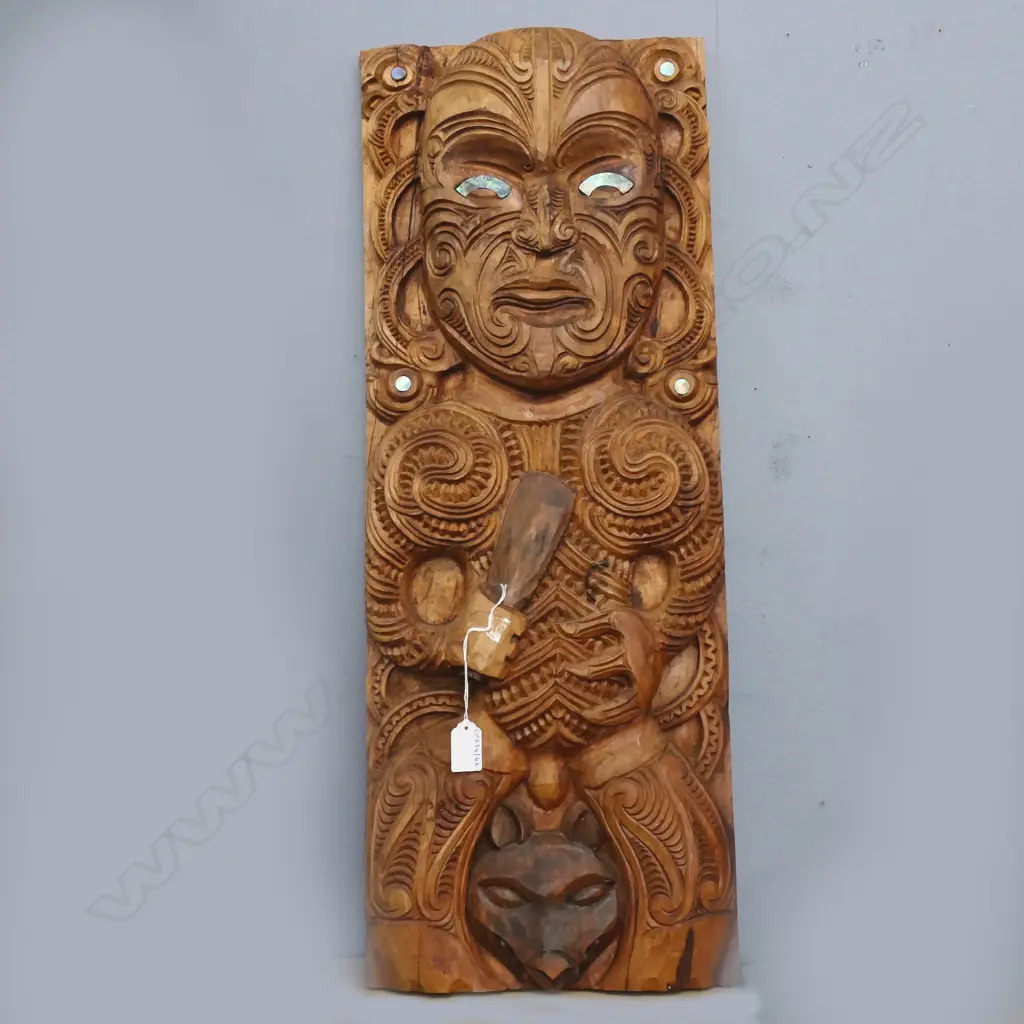 CARVED MAORI TOTARA PANEL H730 W270MM Image 1++