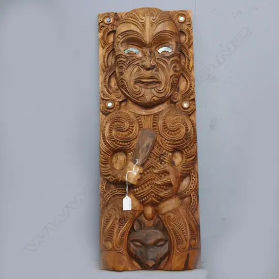 CARVED MAORI TOTARA PANEL H730 W270MM