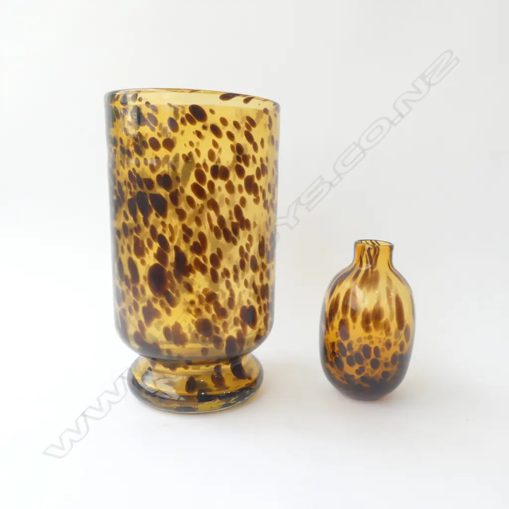 HAND BLOWEN STUDIO GLASS VASE TORTISHELL PAT H330MM & ANOTHER H180MM Image 1++
