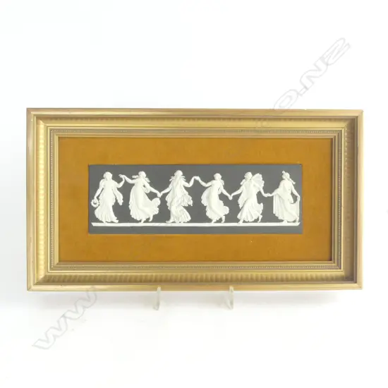 FRAMED WEDGWOOD PLAQUE 'DANCING HOURS', TM=180 x 330mm (sml frit to frame)