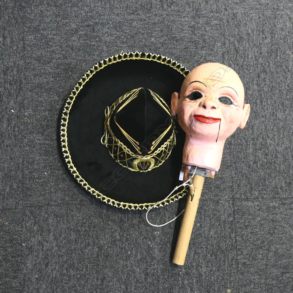VENTRILOQUIST PAPIER MACHE MASK w. SOMBRERO H.450mm Image 1++