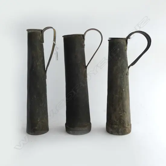 TRIO ANTIQUE CHINESE HAND FORGED PITCHERS (accompanying note suggests possibly from 1800's?)