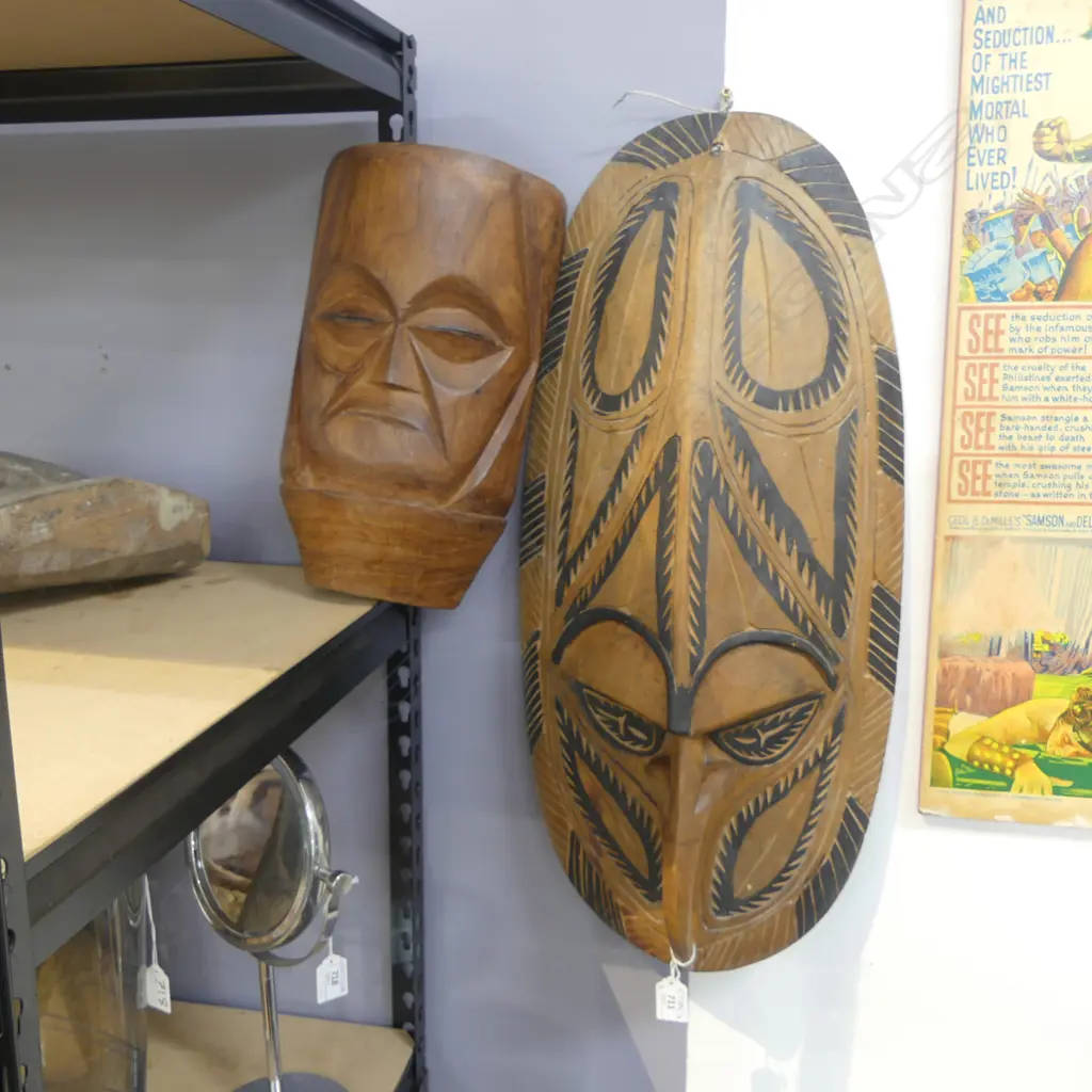 2 CARVED WOODEN TRIBAL MASKS H.665, 340mm Image 1++