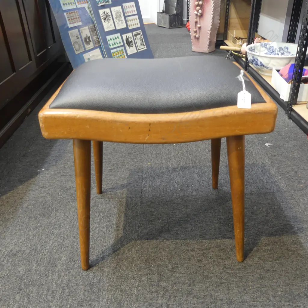 JON JANSEN attributed NZ MID-CENTURY STOOL recently reupholstered H.450mm Image 1++