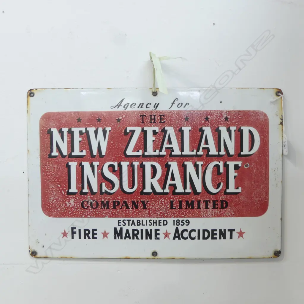 VINTAGE NZ INSURANCE ENAMEL SIGN 305x455mm Image 1++
