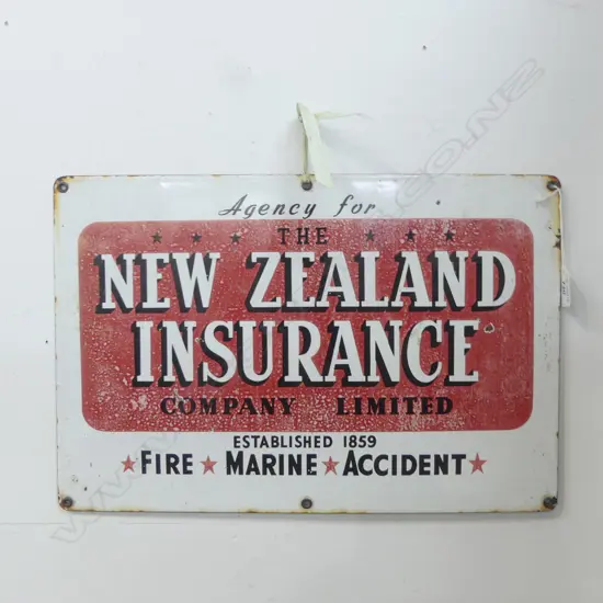 VINTAGE NZ INSURANCE ENAMEL SIGN 305x455mm