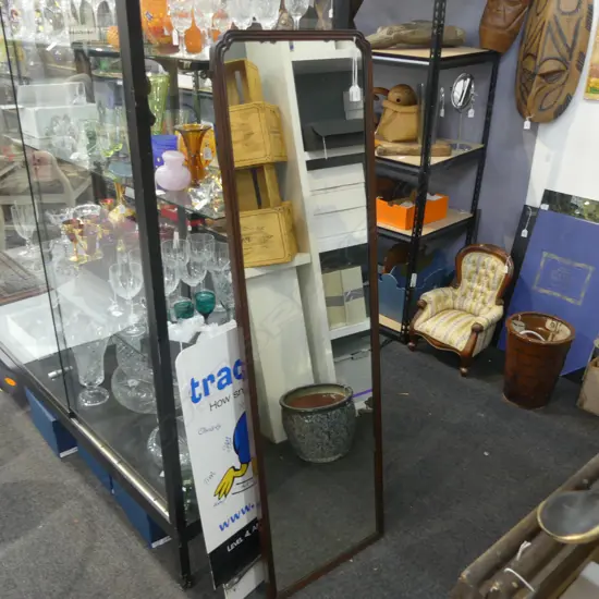 WOOD FRAMED LONG DRESS MIRROR, H.1500 x 440mm (some distress around edges)