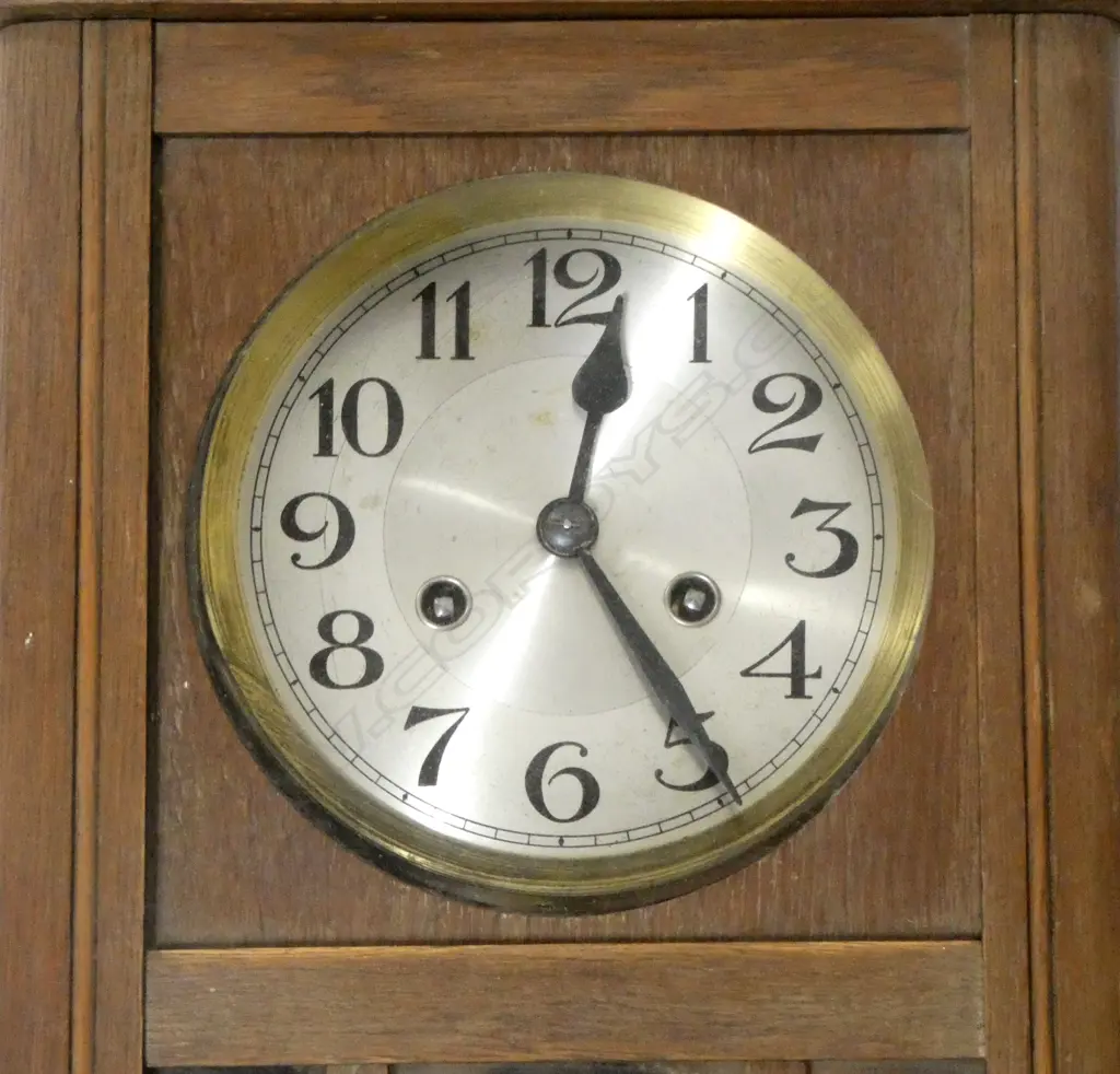 EDWARDIAN WALL CLOCK OAK CASE L580MM Image 1++