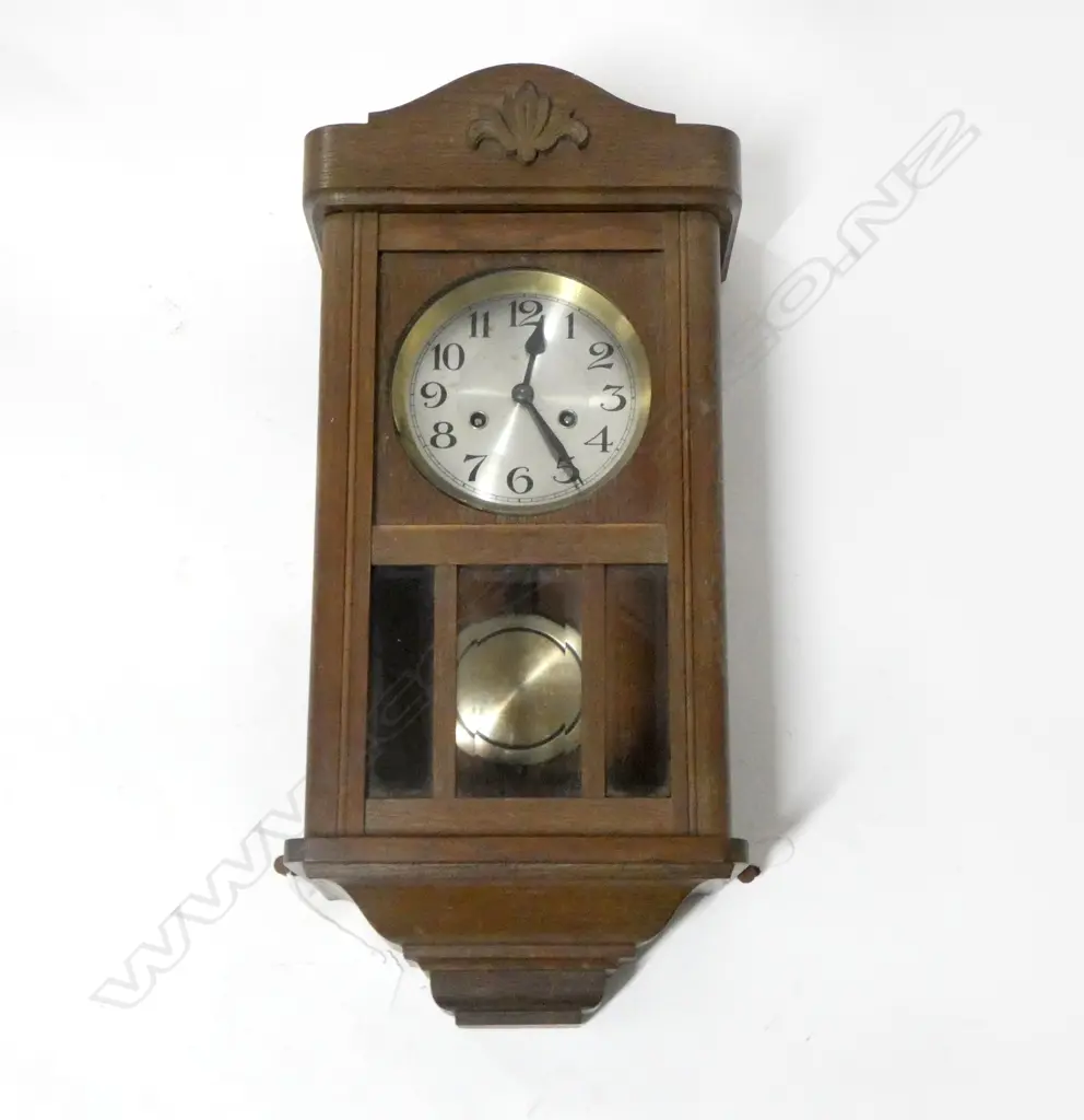 EDWARDIAN WALL CLOCK OAK CASE L580MM Image 1++