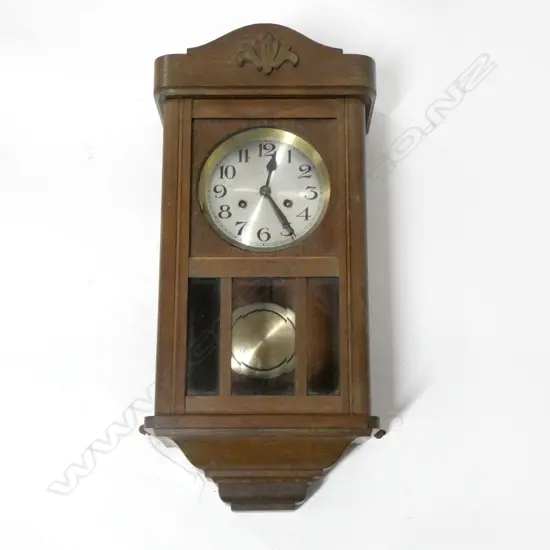 EDWARDIAN WALL CLOCK OAK CASE L580MM