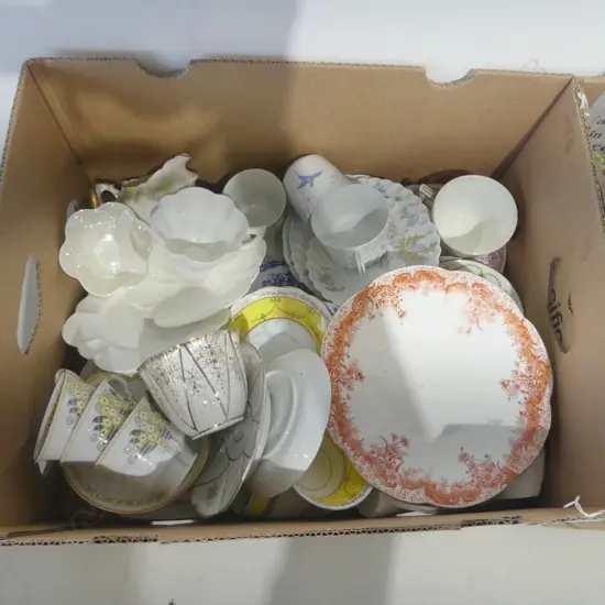 BOX LOT PART TEASETS CSPS DISHES ETC