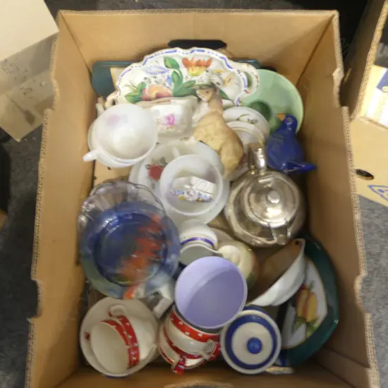 BOX LOT CHINA GLASS EP ETC