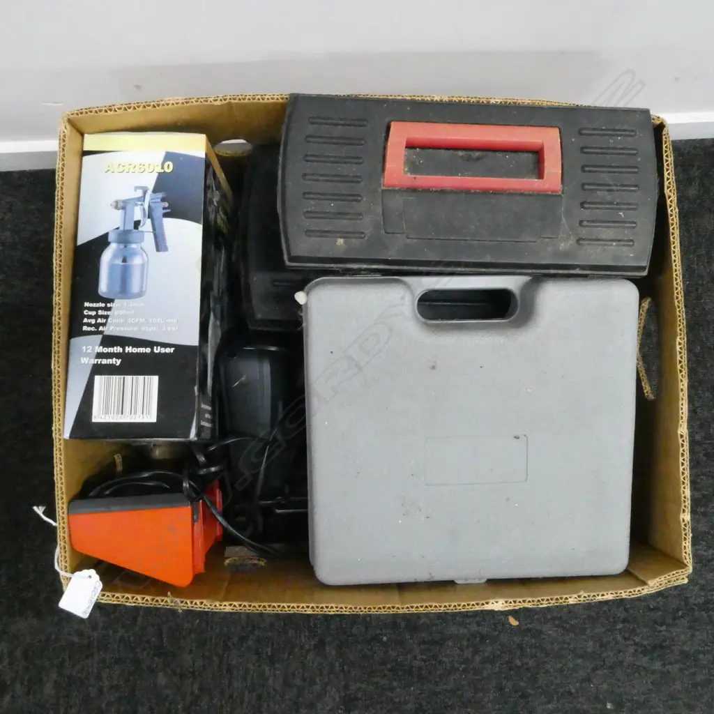 BOX OF ASST. TOOLS, ELECTRIC DRILLS, SPRAY GUN etc Image 1++
