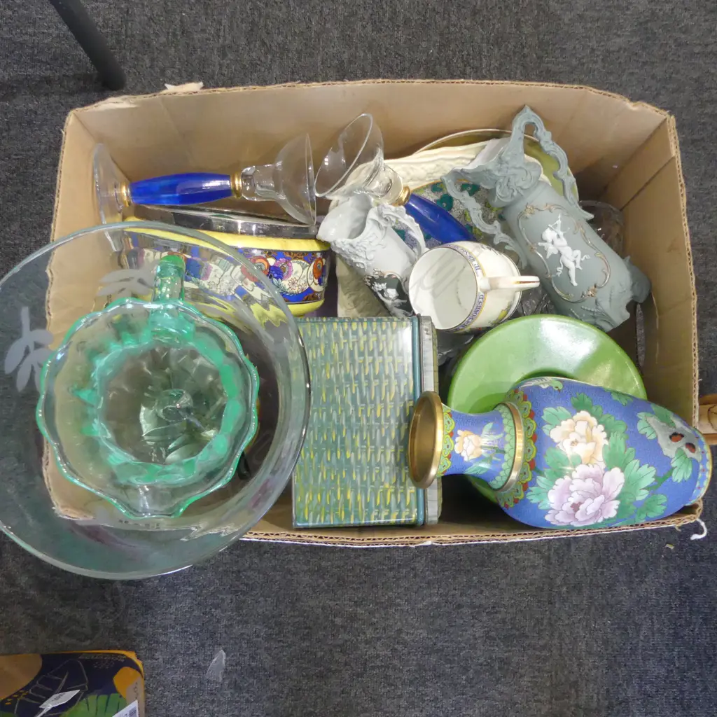 ASST. CERAMICS, HURRICANE VASE, CLOISONNE VASE H.210mm ETC Image 1++