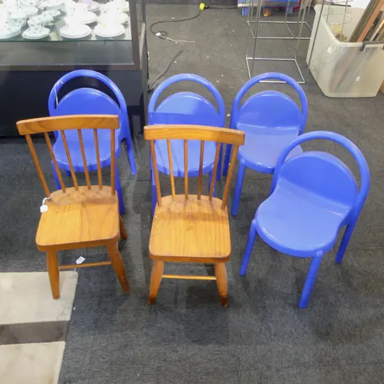 4 BLUE IKEA 'DAGIS' CHILDRENS CHAIRS + PR WOODEN (BORER)