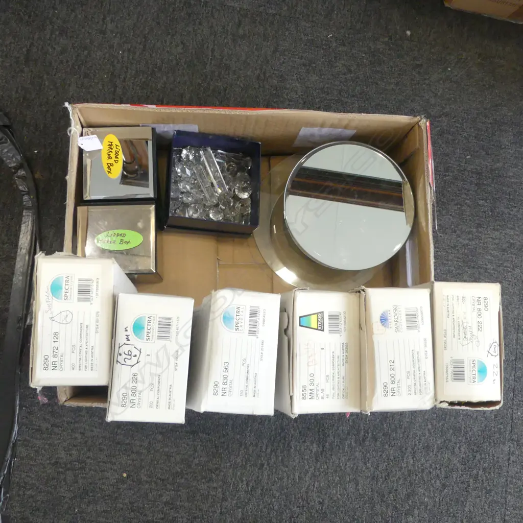 BOX OF SHOP FITTINGS & BOXES CRYSTAL CHANDERLER DROPS ETC Image 1++