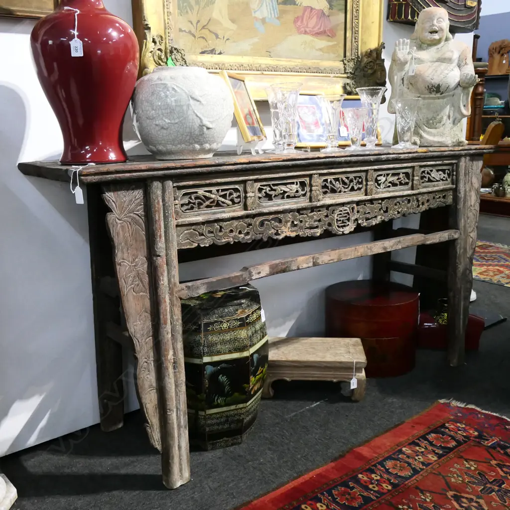 ORIENTAL CARVED WOODEN RUSTIC HALL TABLE Image 1++