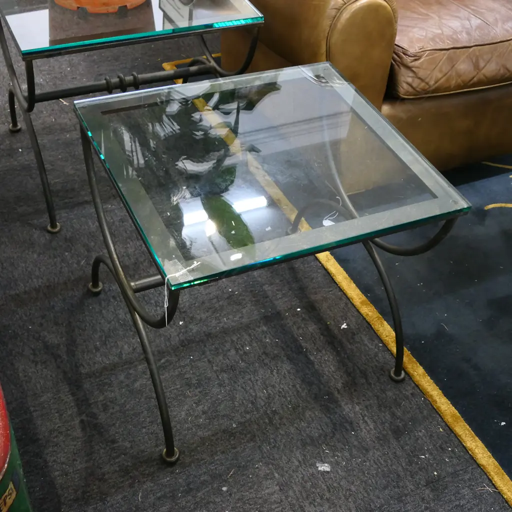 PR MODERN GLASS TOPPED SIDE TABLES 500x550x510mm Image 1++