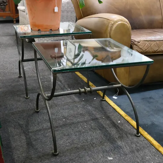 PR MODERN GLASS TOPPED SIDE TABLES 500x550x510mm
