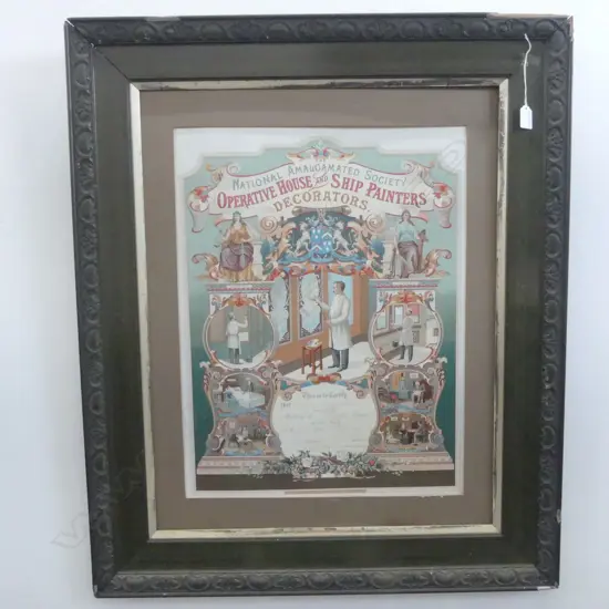 FRAMED CERTIFICATE 'OPERATIVE HOUSE & SHIP PAINTERS & DECORATORS' 615x470mm AF