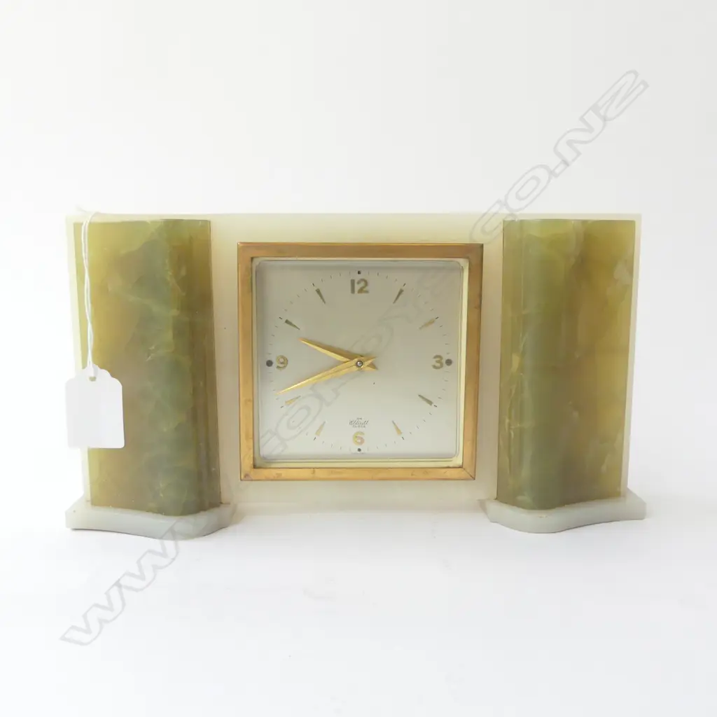 ART DECO ONYX ENGLISH MANTLE CLOCK RESTORED REQUIRES BACK PLATE SCREWS L250MM Image 1++