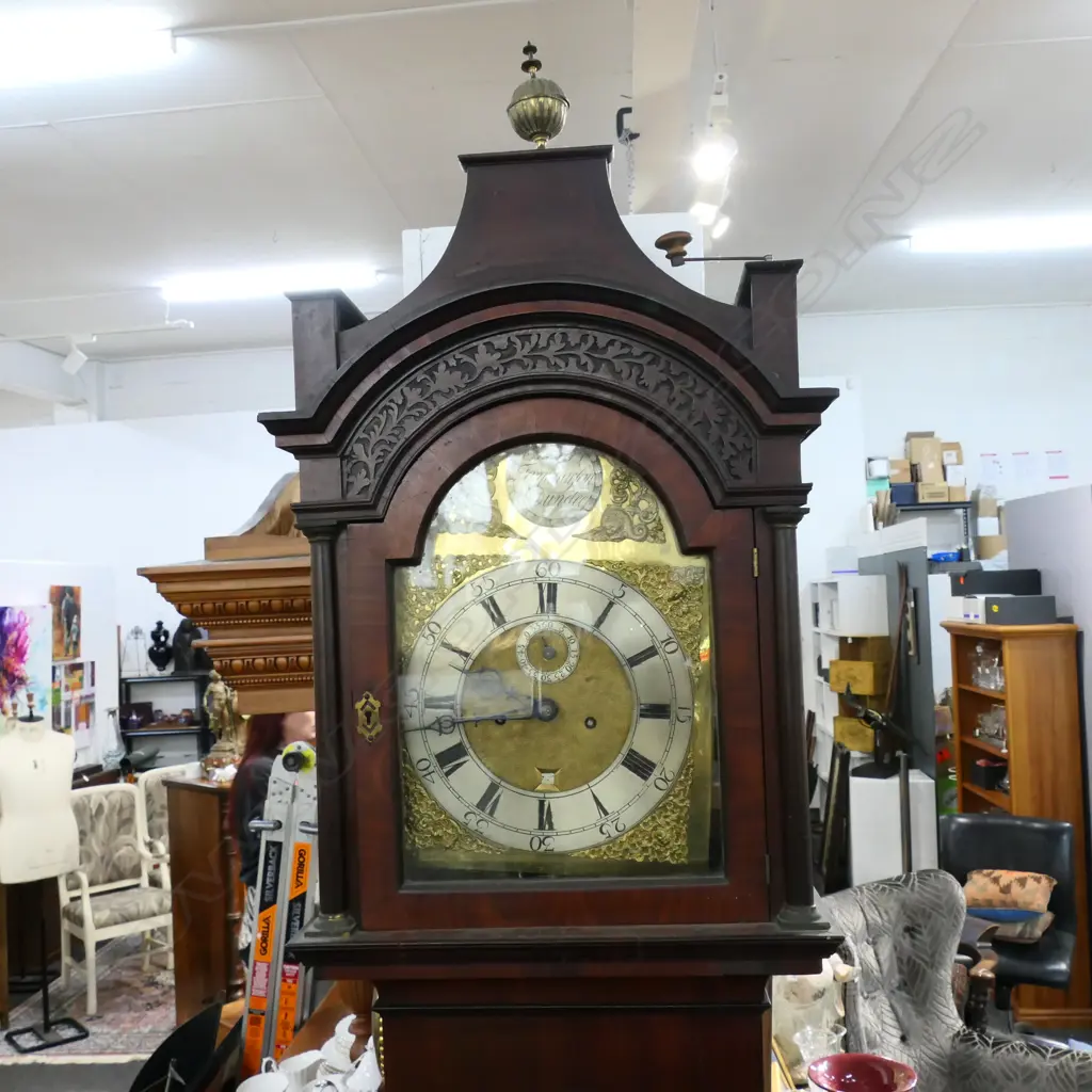 GEORGIAN MAHOGANY LONG CASE CLOCK - CHARLES FARQUHARSON DUNDEE H.2515mm - not running Image 1++