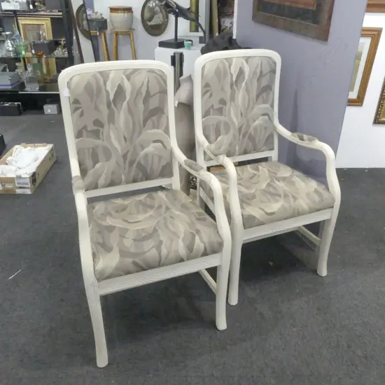 PR ARMCHAIRS, WHITE PAINTED SOLID MAHOGANY FRAME