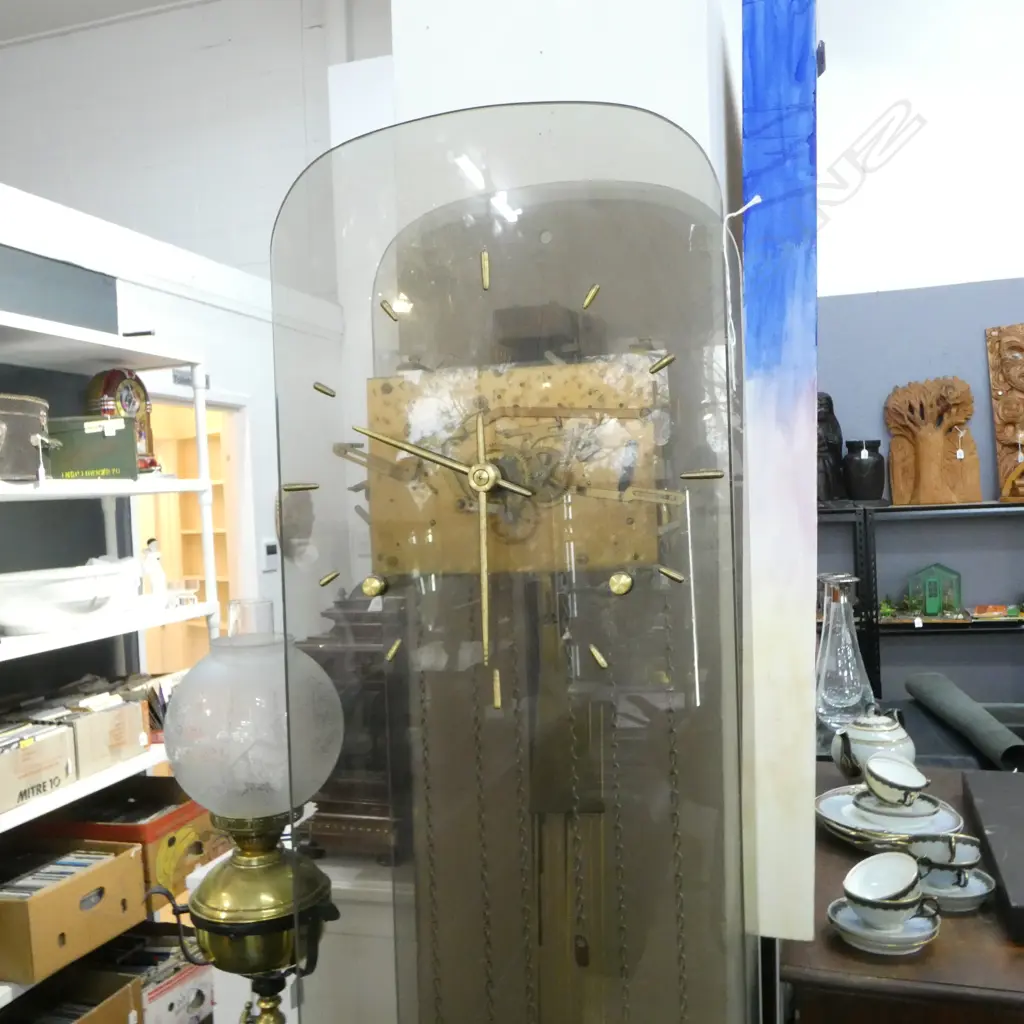 GLASS LONG CASE CLOCK, HANDMADE BRASS FITTINGS BY JOHN BORROWS 350x230x1900mm Image 1++