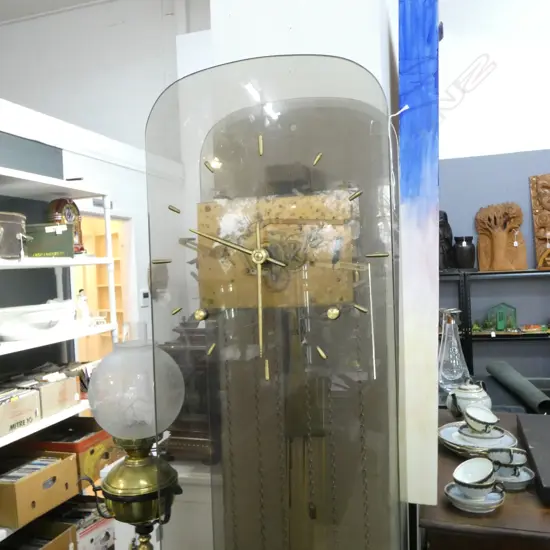 GLASS LONG CASE CLOCK, HANDMADE BRASS FITTINGS BY JOHN BORROWS 350x230x1900mm