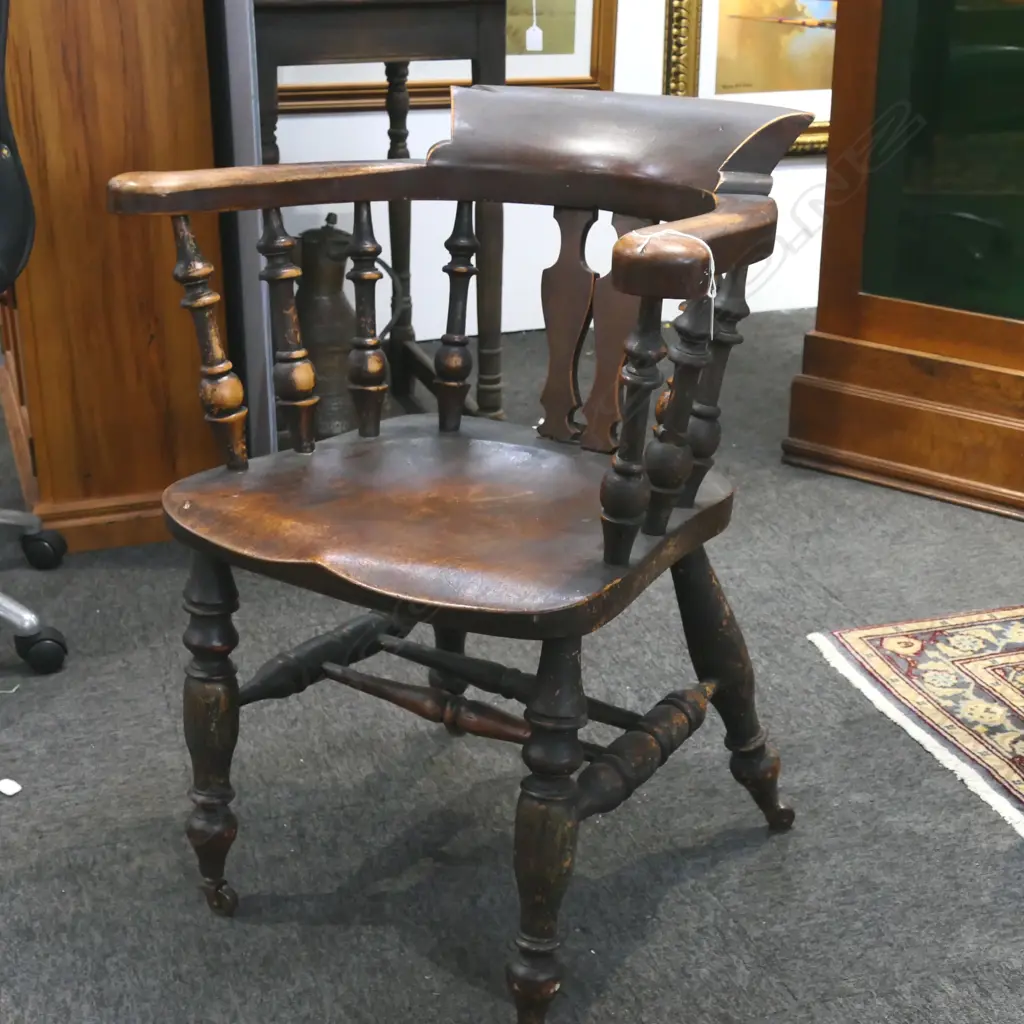 ANTIQUE ENGLISH PUB CHAIR MAKERS MARK BATES H810MM Image 1++